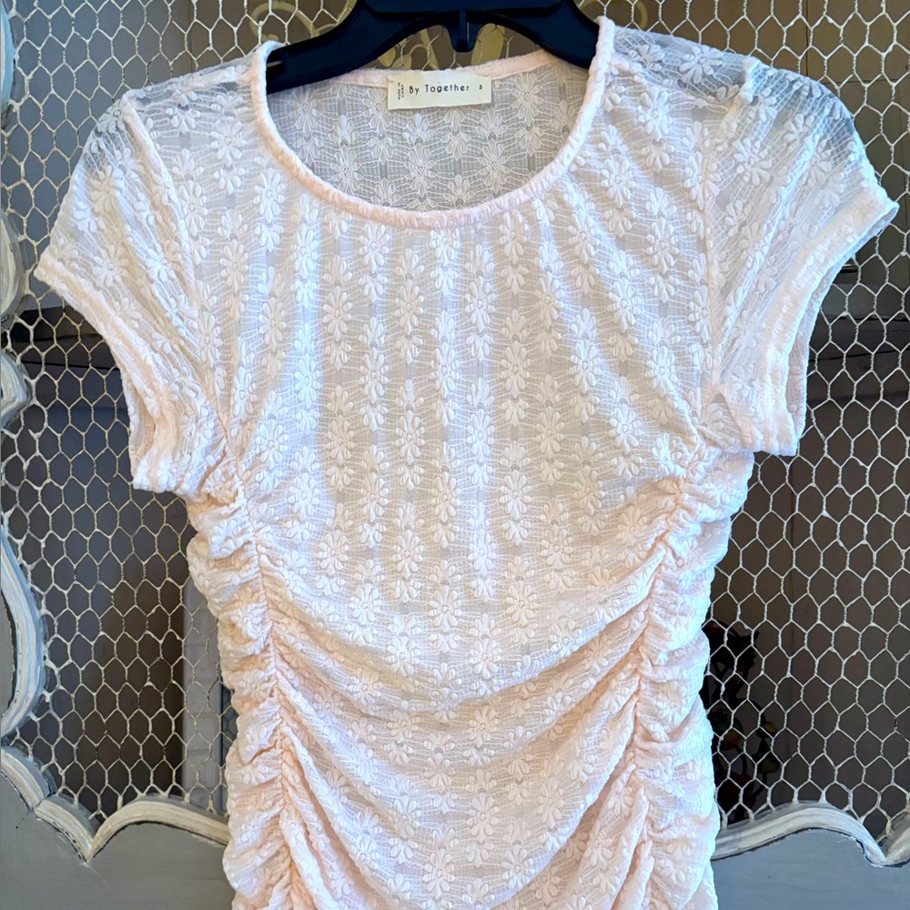 By Together Light Pink Ruched Floral Blouse